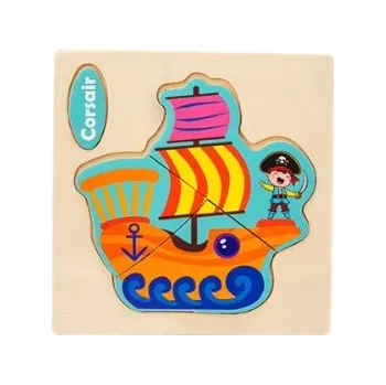 Dřevěná hračka Dřevěné puzzle Stavebnice PIRÁTSKÁ LOĎ PIRÁTSKÁ PLACHETNICE MONTESSORI