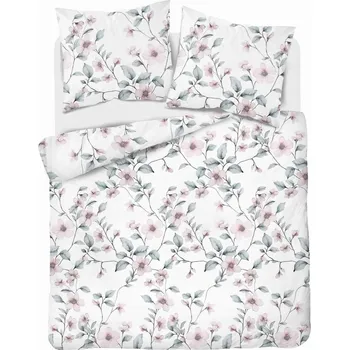 Povlečení SATÉNOVÉ POVLEČENÍ 220/200 DETEXPOL 100% BAVLNA BÍLÉ KVĚTY NOVÁ KOLEKCE