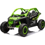 andos Elektrické autíčko pro dvě děti Can-Am Maverick 24V/640W zelená + tiché motory, baterie 24V/18Ah, gumová nafukovací kola, nosnost 60 kg, sedačka z eko kůže