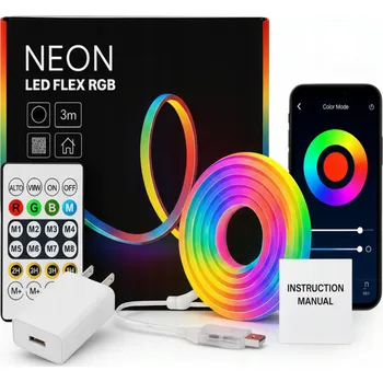 LED osvětlení 3m LED pásek RGBIC NEON FLEX Duhový efekt Bluetooth aplikace Dálkový Ovladač 5V USB
