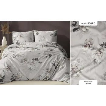 Povlečení Povlečení saténové 160x200 béžové květiny se zapínáním na zip - Karo Satin