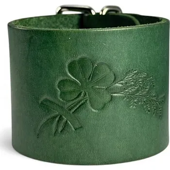 Náramek Čtyřlístek, kožený náramek, zelený