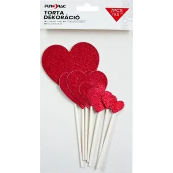 Jedlá dekorace na dort Dortisimo Zápich do dortu Srdíčka červená (7 ks)