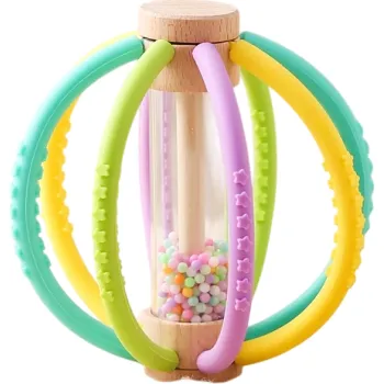 Chrastítko pro miminka a menší děti, silikonová trubička s kuličkami, 11,5x11 cm, hračka vhodná na zoubky, chrastí při pohybu vícebarevná