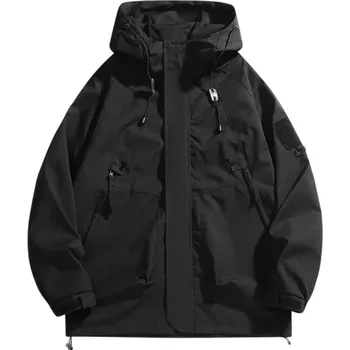 Unisex nepromokavá bunda s kapucí na zip s kapsami odolný polyester vhodná do deště i větru stylová lehká větrovka černá XXS