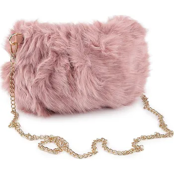 Kabelka Kožešinová kabelka s kovovým řetízkem 24x19 cm, střední, 4 pudrová