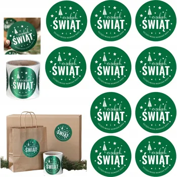 Vánoční dekorace VÁNOČNÍ NÁLEPKA "VESELÉ VÁNOCE" 10 KS LESKLÁ ZELENÁ 90mm