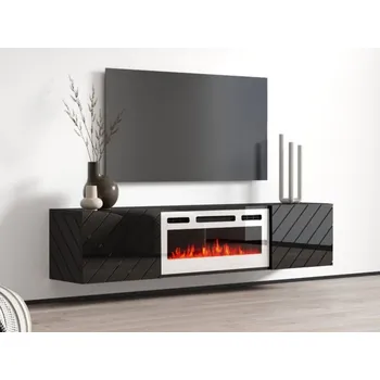Televizní stolek TV skříňka s krbem Pinito, Barva: černá / černý lesk + bílá, Krb: bílý MIRJAN 5903211468612