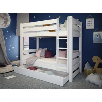 Dětská postel Dětská patrová postel z masivu borovice HONZA - 200x90 cm - bílá (Bez zábrany, Bez šuplíku)