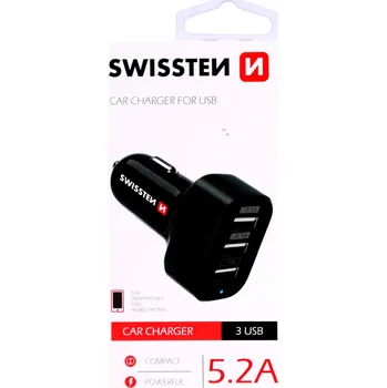 Zástrčka SWISSTEN s 3x USB výstupem 5,2 A, 12/24V, 44059