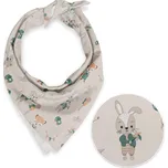 Dětský bavlněný šátek Sandra SA-701 Zajíčci a lišky s balónky - zelené na světle béžovém 70 x 70 cm