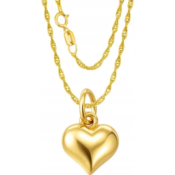 Náhrdelník Zlatý Přívěsek Plné srdce ZLATO 585 14K Náhrdelník Zkroucený Řetízek ZLATO
