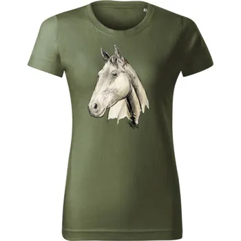 Dámské tričko s kresbou koně 2 Khaki XL