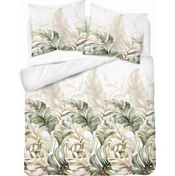 Povlečení Povlečení Saténové 220x200 Zelené listy na světlém pozadí