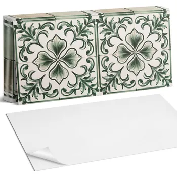 Obraz Sada samolepících dlaždic Vzor s listy a srdíčky 10 ks 40x20 cm