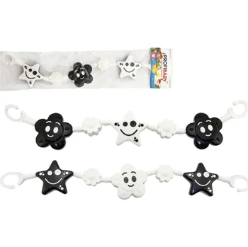 Hračka pro kojence Profibaby Řetěz/zábrana kytička,hvězdička plast 45cm černobílá v sáčku 0+