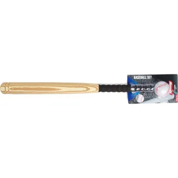 Dřevěná hračka Teddies Baseballová pálka 60cm + míček pěna na kartě