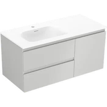 Koupelnový nábytek Mexen Orio koupelnová skříňka 100 cm s umyvadlem Vela levá, 2S, 1D, šedá mat/bílá mat - 91A13-10047-3-BBFFF62-W23L01 Skříňky s umyvadlem