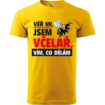Sablio Tričko s potiskem Věř mi, jsem včelař - žluté XL