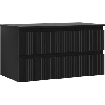 Koupelnový nábytek Mexen Rivel koupelnová skříňka pod umyvadlo 90 cm s deskou, 2 zásuvky, drážkovaná, černá mat - 91A20-09047-2-BFFC71 Koupelnové skříňky