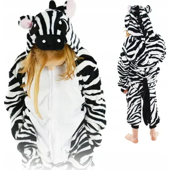 Dívčí pyžamo ZEBRA TEPLÉ DĚTSKÉ JEDNODÍLNÉ PYŽAMO ZIMNÍ VÁNOČNÍ TEPLÁKOVKA 98-104