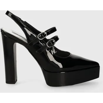 Dámské lodičky Kožené lodičky Karl Lagerfeld SOIREE PLATFORM černá barva, na podpatku, s odkrytou patou, KL93114 KL93114.1BP 99X, EUR 41