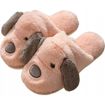 Dámské pantofle Dámské Pantofle Pohodlné Domácí Pantofle se Psem Zateplené Teplé Bačkory Růžové 36/37