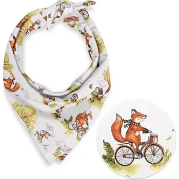 Dětský bavlněný šátek Sandra SA-697 Lišky na kolách - zelené na bílém 55 x 55 cm