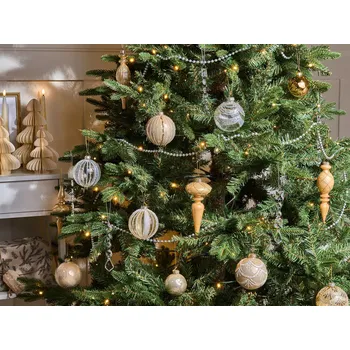 Vánoční dekorace Sada 35 vánočních ornamentů koulí ozdob ze zlaceného skla závěsná dekorace vánoční stromek Beliani