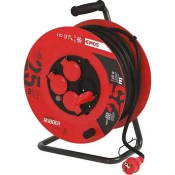 Prodlužovací kabel Prodlužovací kabel EMOS P084251 PROFI na bubnu 25m / 4 zásuvky / černý / guma / 230 V / 1,5 mm2