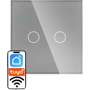 vypínač SKLENĚNÝ WIFI VYPÍNAČ SVĚTLA STŘÍBRNÝ ŠEDÝ DVOJITÝ 2G TUYA SMART FI60