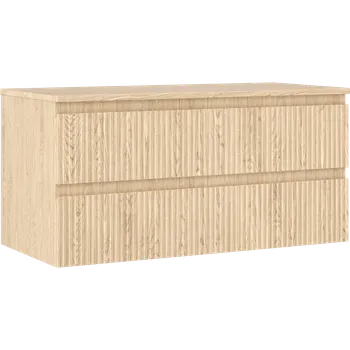 Koupelnový nábytek Mexen Rivel koupelnová skříňka pod umyvadlo 100 cm s deskou, 2 zásuvky, drážkovaná, dub - 91A20-10047-2-BFFC81 Koupelnové skříňky