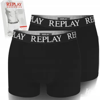 Boxerky Replay Pánské boxerky Slipy 2 kusy Bavlna Černé Barva Logo Vel. XXL