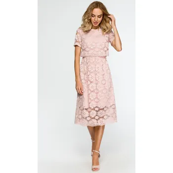 Dámské šaty EU L M405 Krajkové midi šaty - růžové EU L