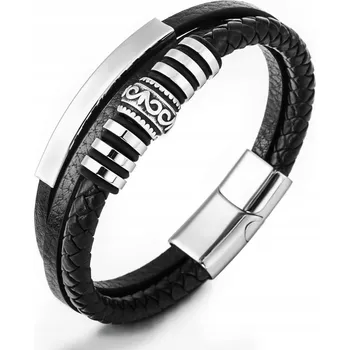 Náramek Pánský kožený náramek stříbrný ocel 316L dárek 19 Cm