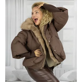 Dámský bomber Zimní bunda oversize s kožešinou BOMBER LUX S