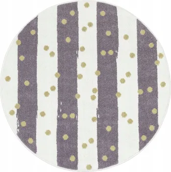 Koberec KOBEREC KULATÝ PRO DÍVKU, FIALOVĚ KRÉMOVÝ, PRUHOVANÝ, PUNČKY, LIMA, průměr 120 cm