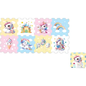 Pěnové puzzle jednorožec 30x30x1cm 8ks ve fólii 10m+