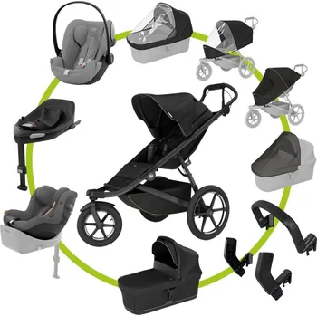 Kočárek Akční set Thule Urban Glide 3 Black + korba + 2x pláštěnka + 2x moskytiéra + madlo + adaptéry + autosedačka Cybex Cloud G + Sirona G + Cybex base G