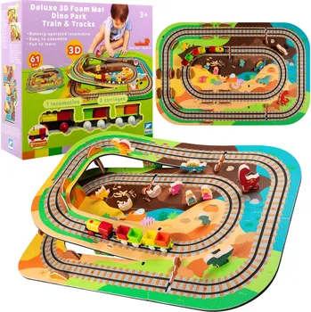 ostatní stavebnice Pěnová podlahová sada 3D Dino park s vláčkem 61 dílů HUMBI