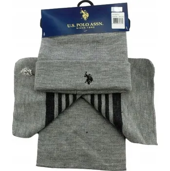 Čepice Zimní pánská sada Čepice a Šála U.S. Polo Assn. 54-60cm šedá