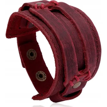 Náramek Široký kožený náramek retro červený unisex 25 cm