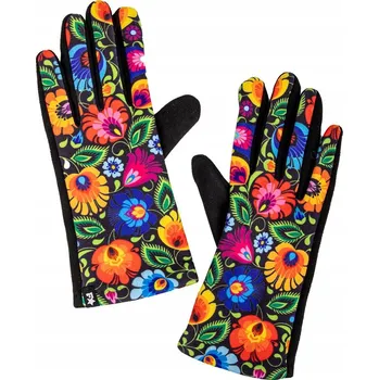 Rukavice Dámské zimní rukavice Folkstar lowické černé s květinami