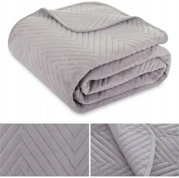 Přehoz na lůžko Přehoz na postel nebo pohovku 170x210 cm prošívaný vzor rybí kosti velur Caden stříbrný