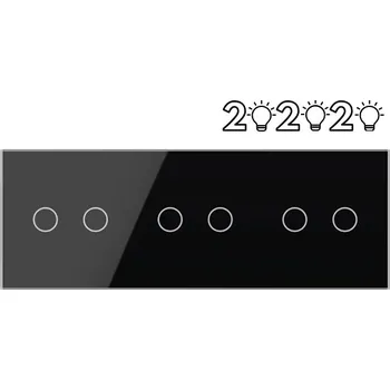 vypínač SKLENĚNÝ PANEL PRO DOTYKOVÉ MODULY RÁMEČEK TROJITÝ 6G 2G+2G+2G ČERNÝ