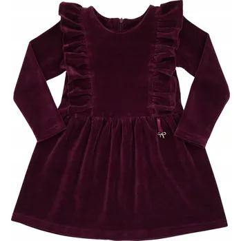 Dámské šaty ŚWIĄTECZNA sukienka dla dziewczynki SAMETOVÉ s volánky 98 REVAJ vínové