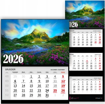 Obraz Třídílný kalendář s krajinami – kouzelné výhledy, rok 2026, RŮZNÉ VZORY