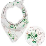 Bavlněný šátek Sandra SA-706 Zeleno-hnědé větvičky s lístky na bílém 70 x 70 cm