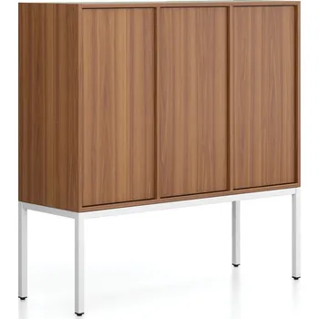 B2B Partner Kancelářská skříň FRAME, nízká, bílá podnož, 3x dveře, 1299 x 450 x 1331 mm, PUSH-lock, ořech