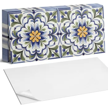 Obraz Sada samolepících dlaždic Květinový keramický vzor 10 ks 40x20 cm